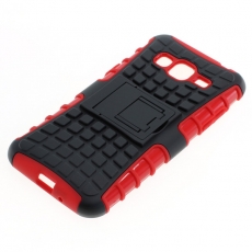 OTB Shockproof Case mit St�nder kompatibel zu Samsung Galaxy J3 (2016) SM-J320 schwarz-rot